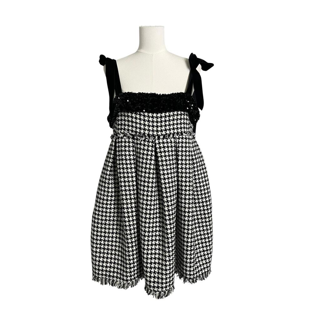 Sofie The Label Swing Dress Womens Large Black Houndstooth Sequin Tweed Mini